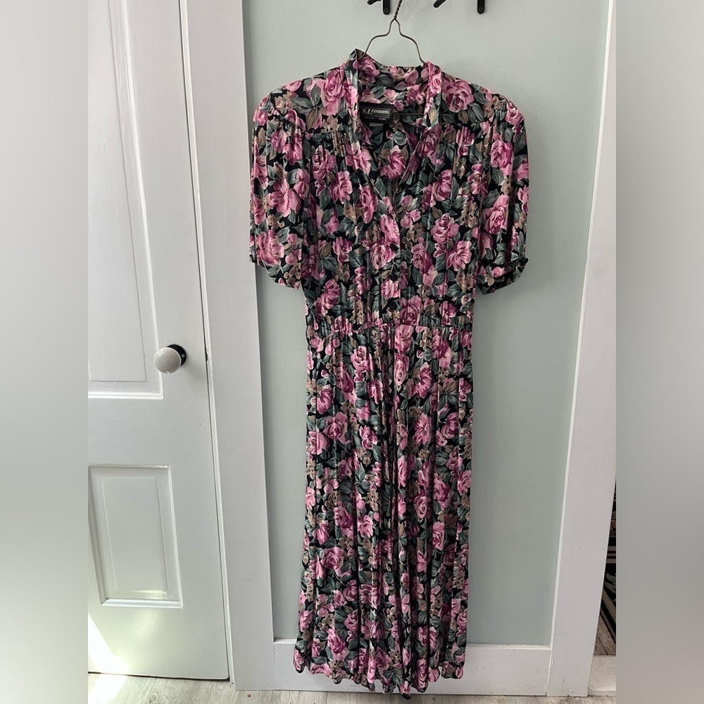 SL Fashions Floral Maxi Dress - Pink and Black